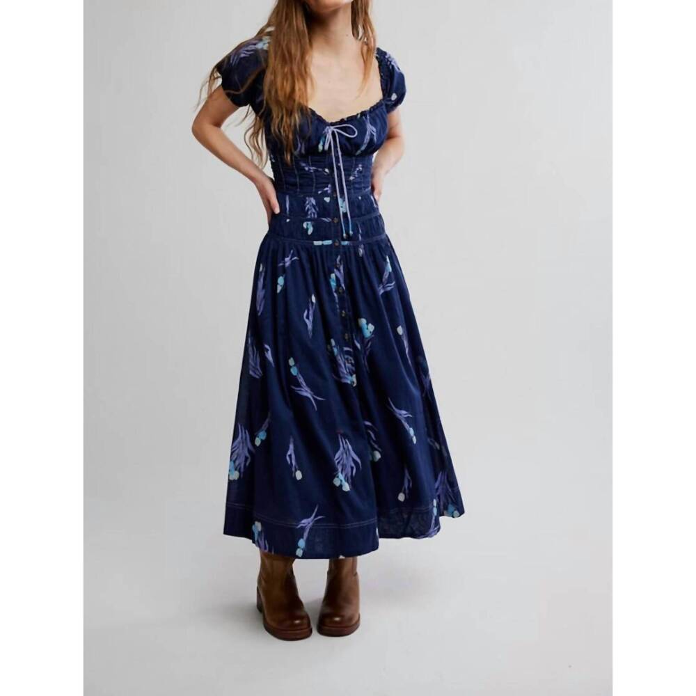 NEW FREE PEOPLE complete me midi dress in navy combo